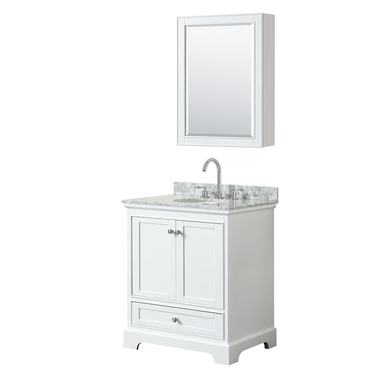 Deborah 30" Free Standing Single Vanity Set with Wood Cabinet, Marble Vanity Top, and Medicine Cabinet