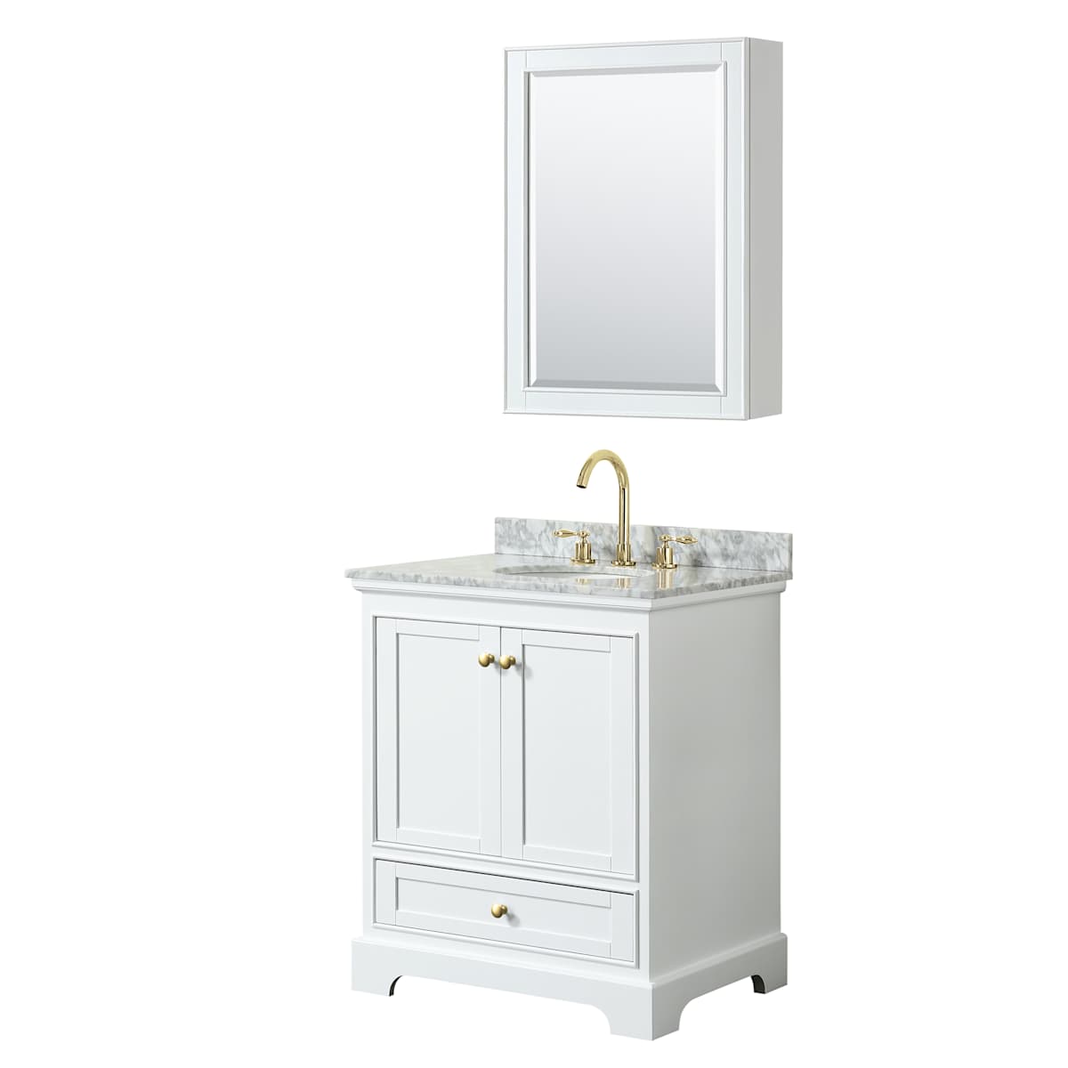Deborah 30" Free Standing Single Vanity Set with Wood Cabinet, Marble Vanity Top, and Medicine Cabinet