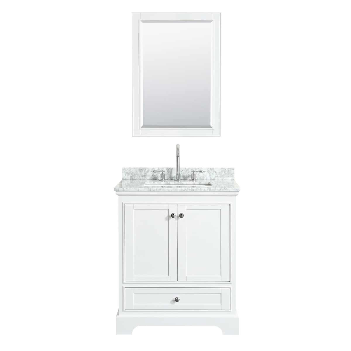 Deborah 30" Free Standing Single Vanity Set with Wood Cabinet, Marble Vanity Top, and Framed Mirror