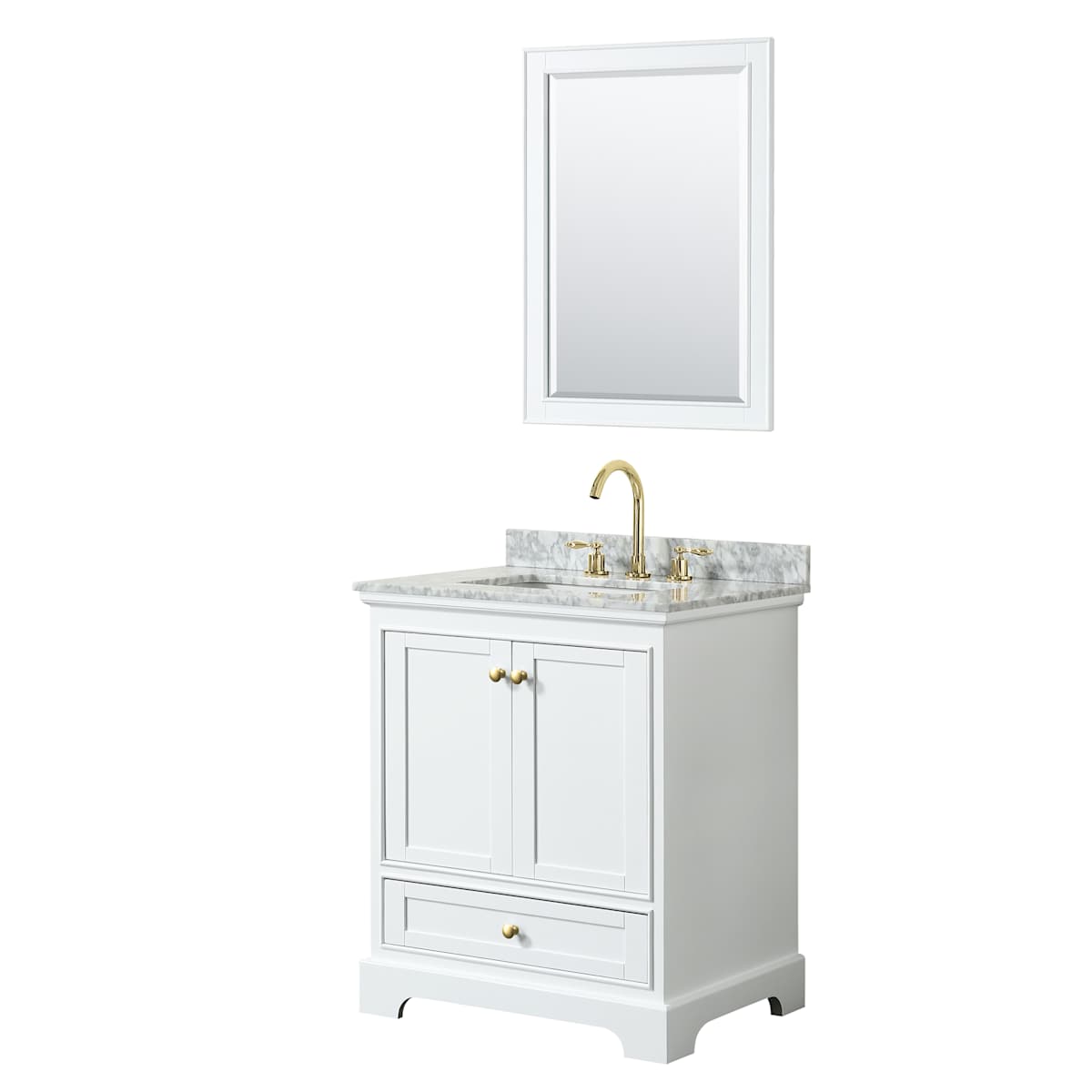 Deborah 30" Free Standing Single Vanity Set with Wood Cabinet, Marble Vanity Top, and Framed Mirror