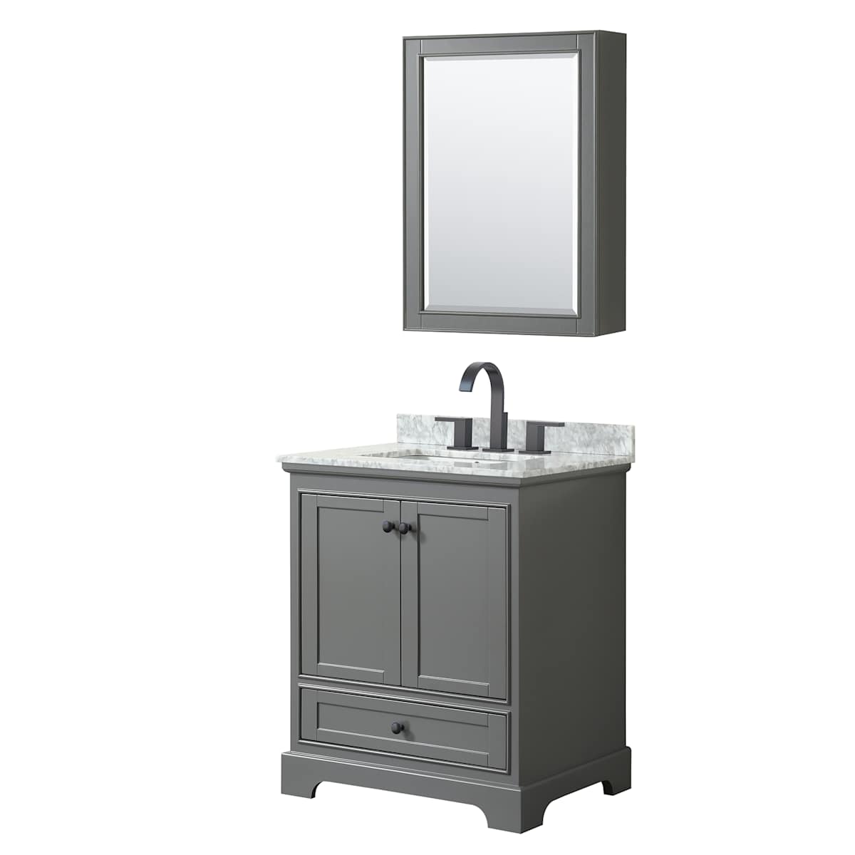 Deborah 30" Free Standing Single Vanity Set with Wood Cabinet, Marble Vanity Top, and Medicine Cabinet