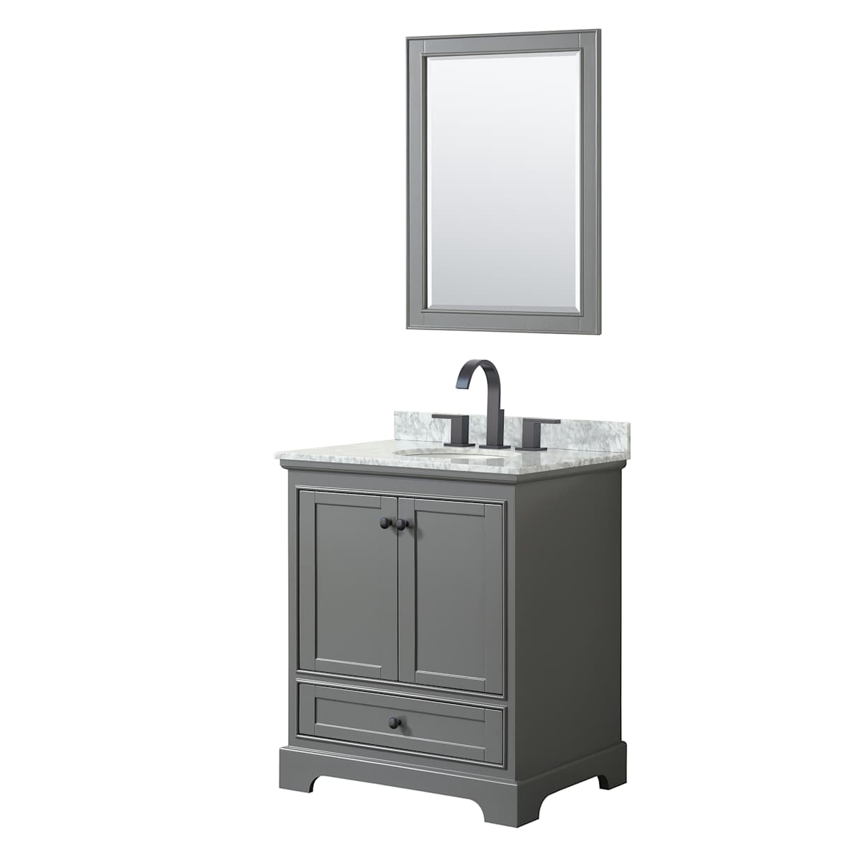 Deborah 30" Free Standing Single Vanity Set with Wood Cabinet, Marble Vanity Top, and Framed Mirror - image 1