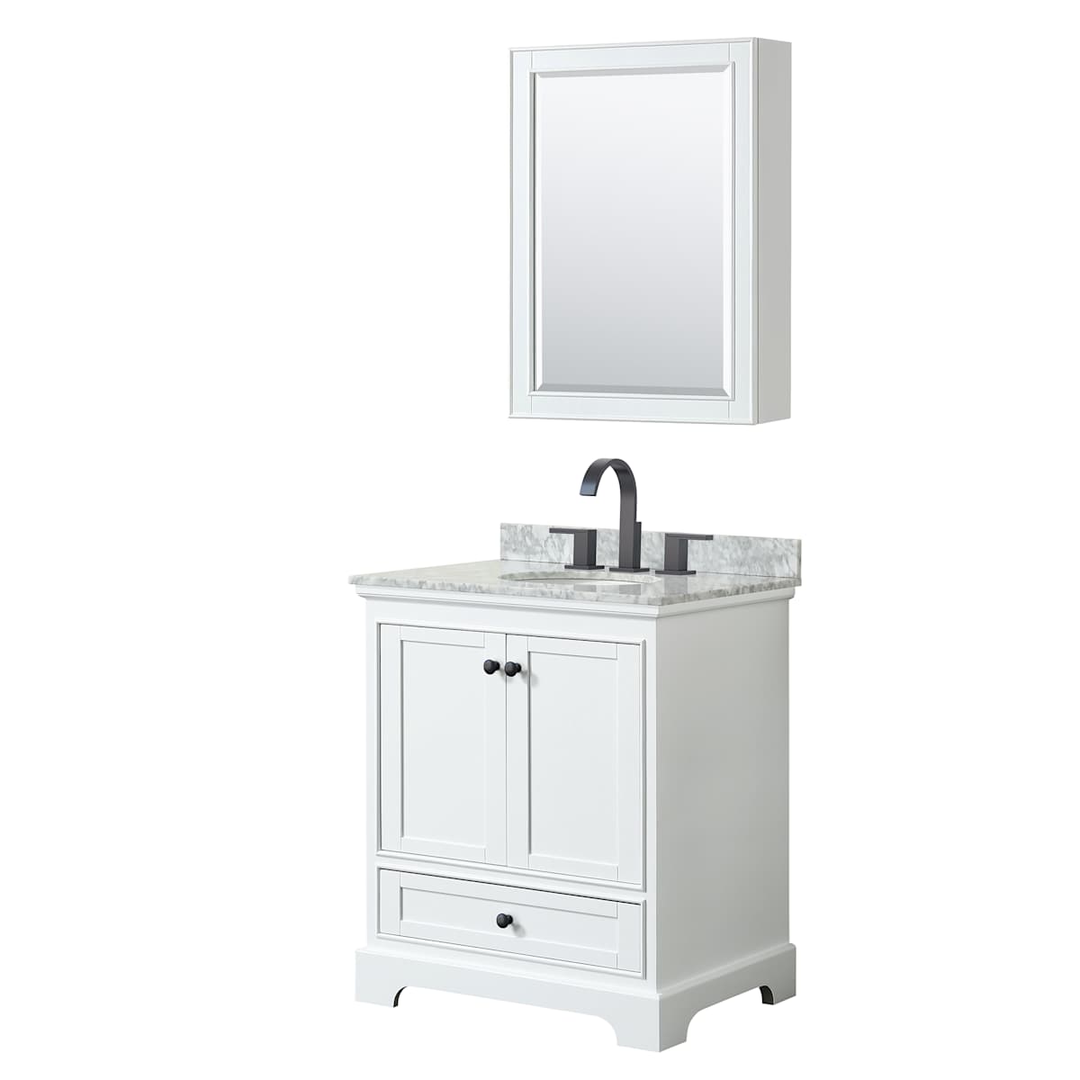 Deborah 30" Free Standing Single Vanity Set with Wood Cabinet, Marble Vanity Top, and Medicine Cabinet