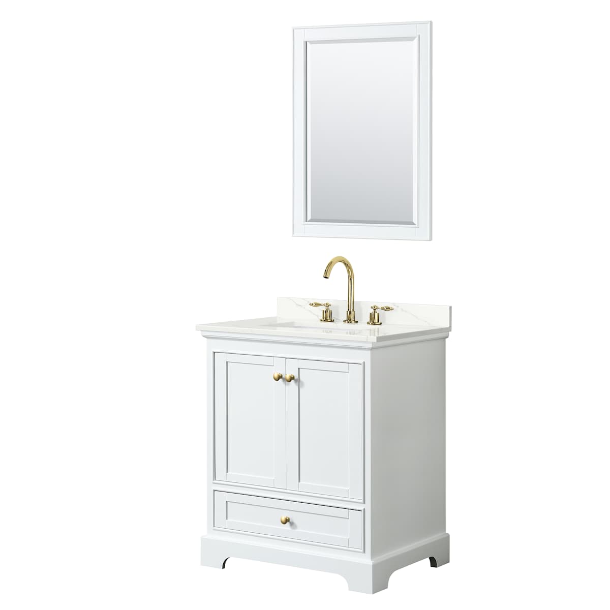 Deborah 30" Free Standing Single Basin Vanity Set with Cabinet, Quartz Vanity Top, and Framed Mirror - image 1
