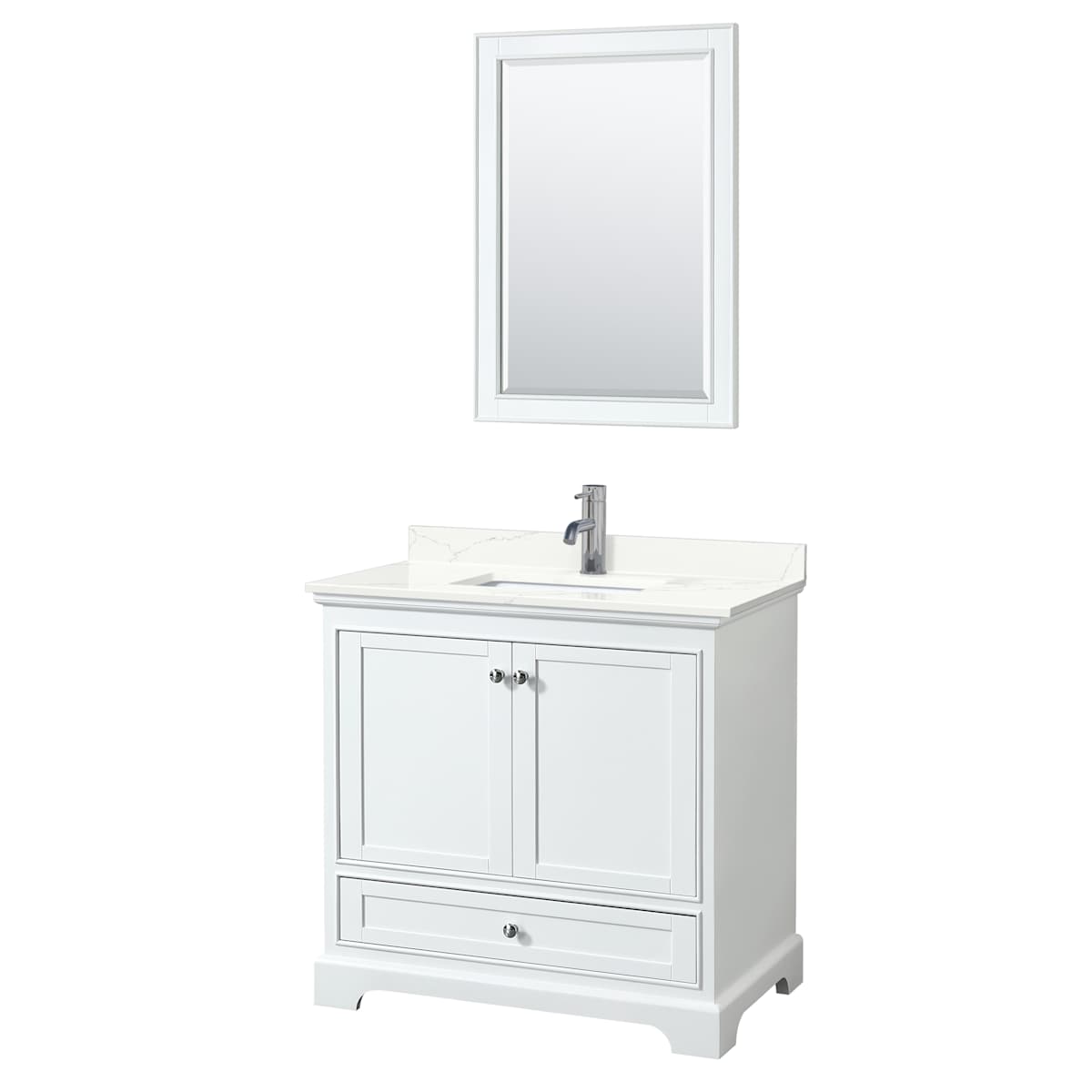 Deborah 36" Free Standing Single Basin Vanity Set with Cabinet, Quartz Vanity Top, and Framed Mirror