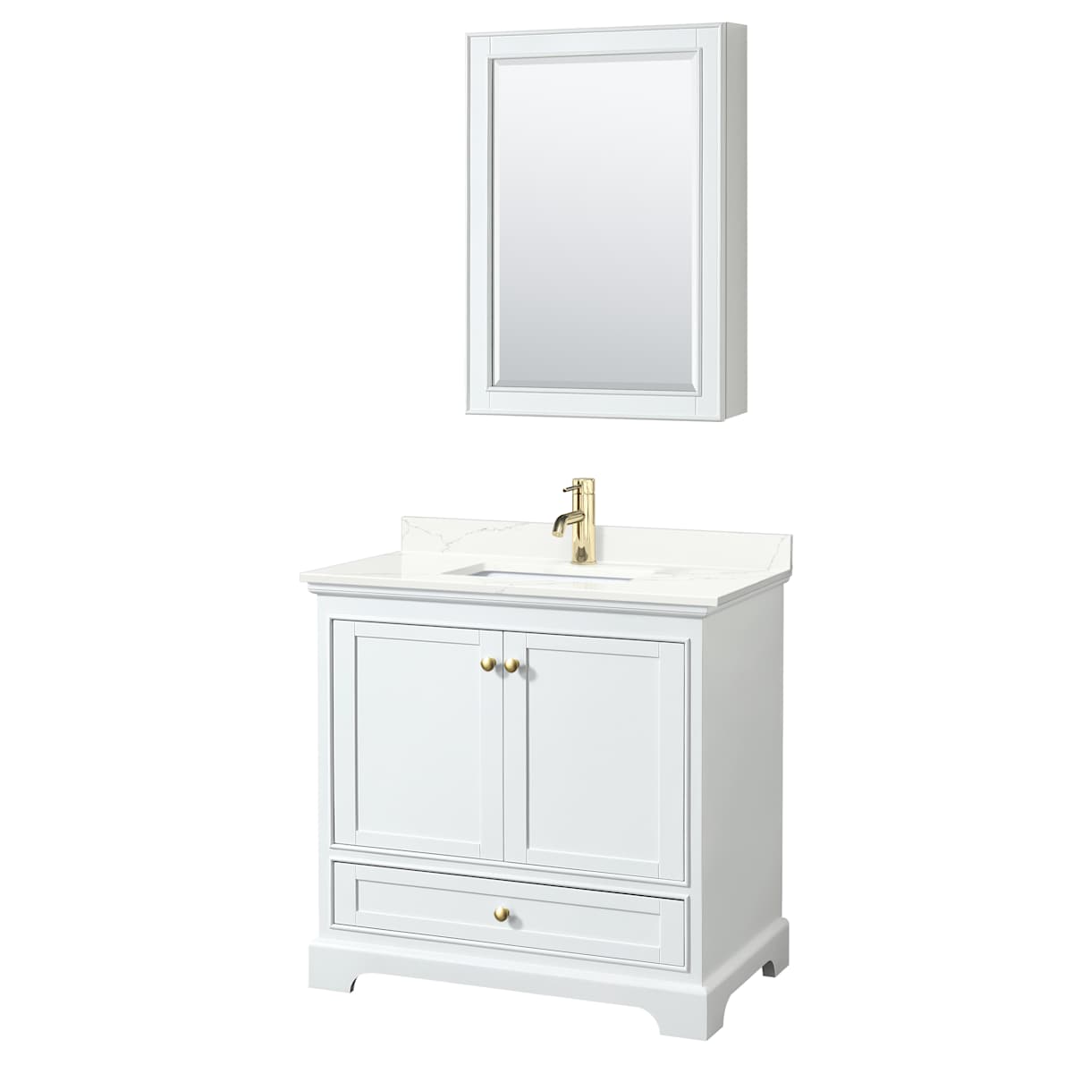Deborah 36" Free Standing Single Basin Vanity Set with Cabinet, Quartz Vanity Top, and Medicine Cabinet