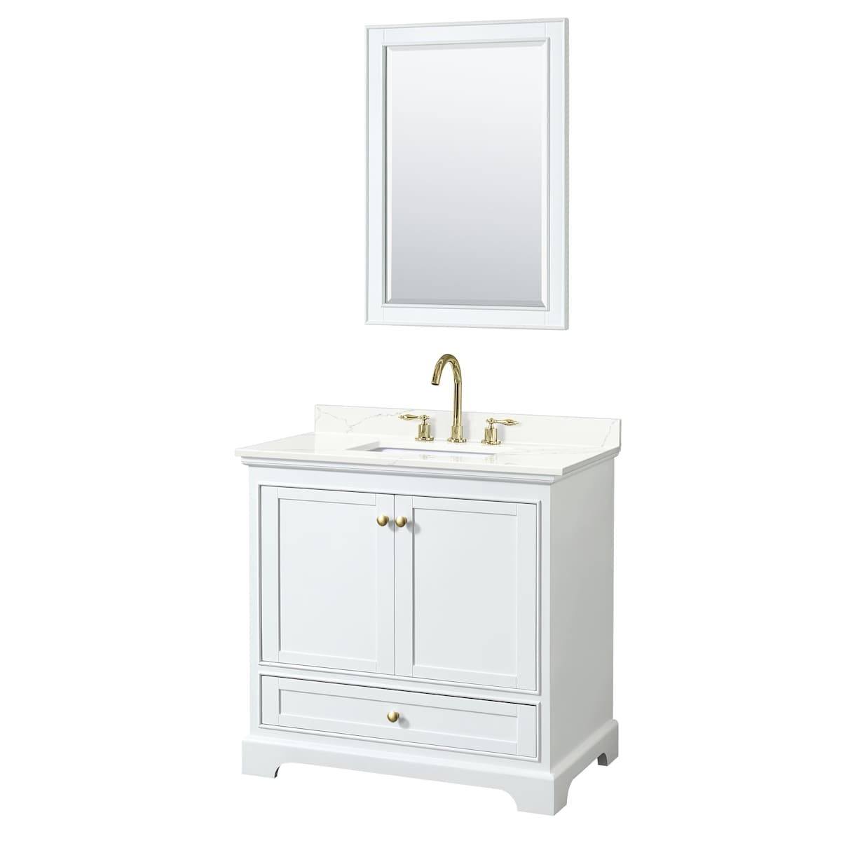 Deborah 36" Free Standing Single Basin Vanity Set with Cabinet, Quartz Vanity Top, and Framed Mirror