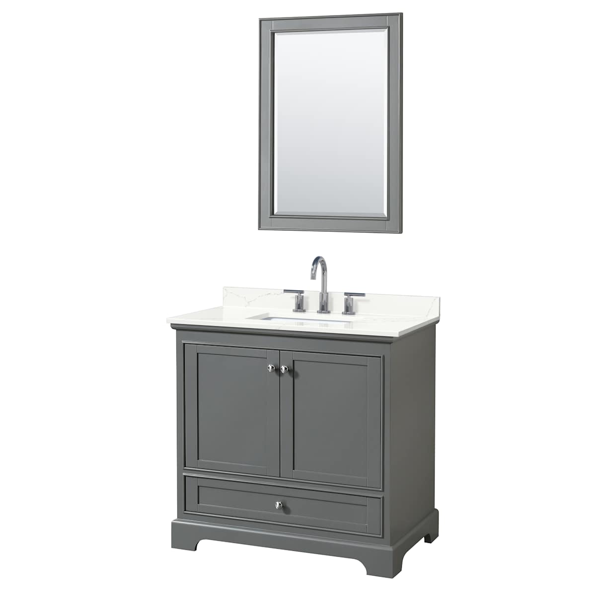 Deborah 36" Free Standing Single Basin Vanity Set with Cabinet, Quartz Vanity Top, and Framed Mirror - image 16
