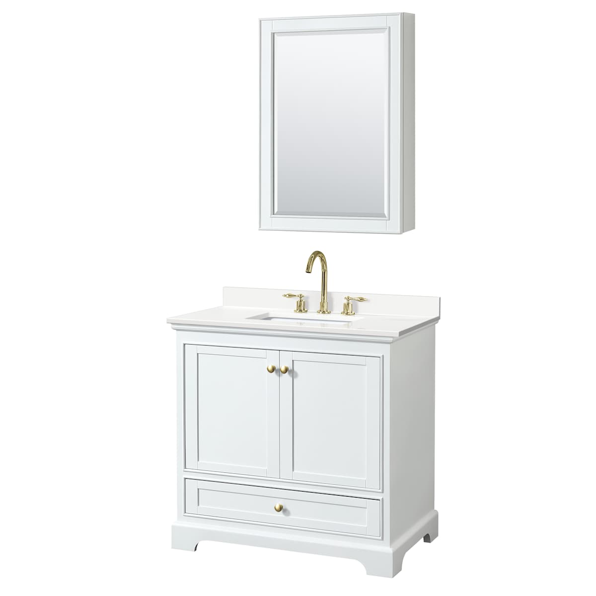 Deborah 36" Free Standing Single Basin Vanity Set with Cabinet, Quartz Vanity Top, and Medicine Cabinet
