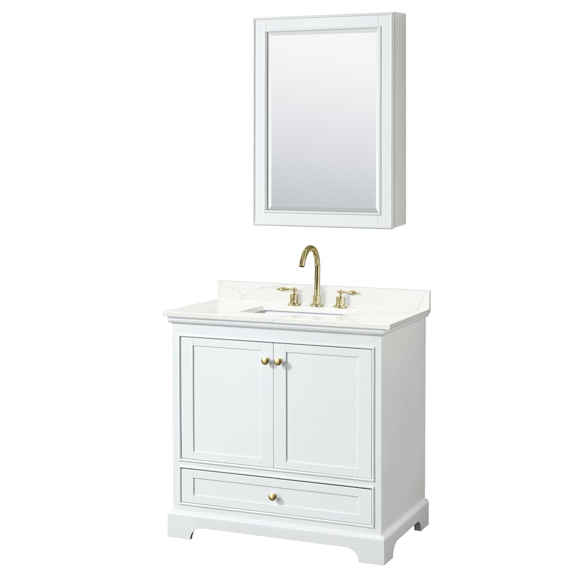 Deborah 36" Free Standing Single Basin Vanity Set with Cabinet, Quartz Vanity Top, and Medicine Cabinet