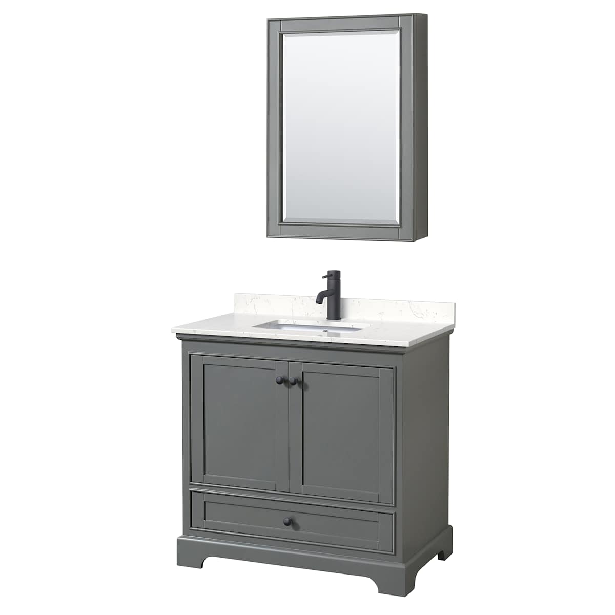 Deborah 36" Free Standing Single Basin Vanity Set with Cultured Marble Vanity Top and Framed Mirror