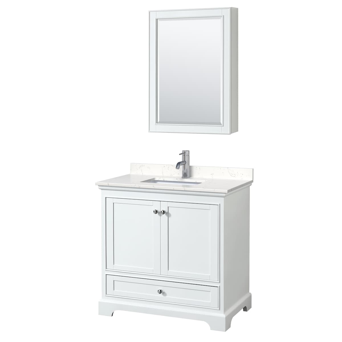Deborah 36" Free Standing Single Basin Vanity Set with Cultured Marble Vanity Top and Framed Mirror