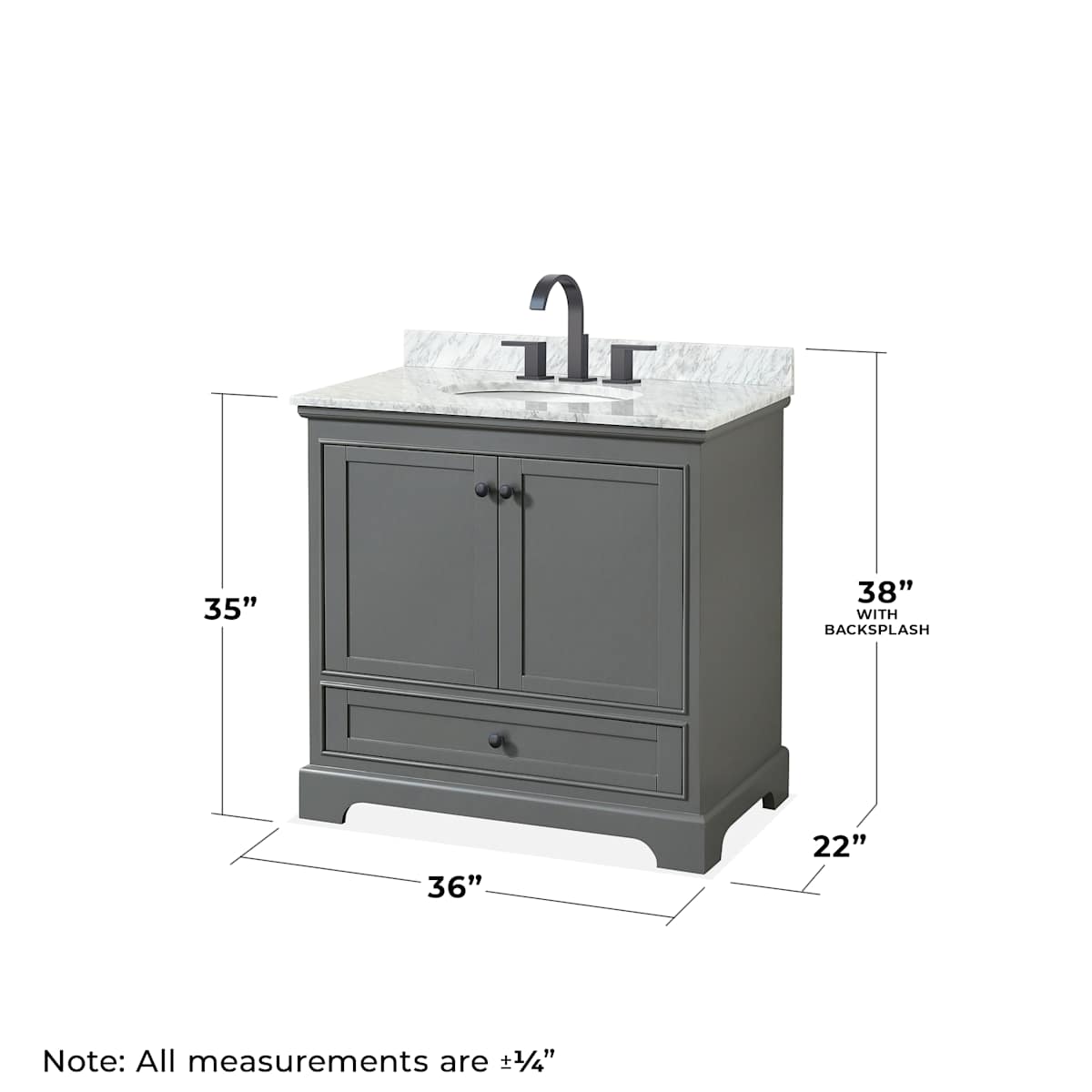 Deborah 36" Free Standing Single Vanity Set with Wood Cabinet, Marble Vanity Top, and Framed Mirror