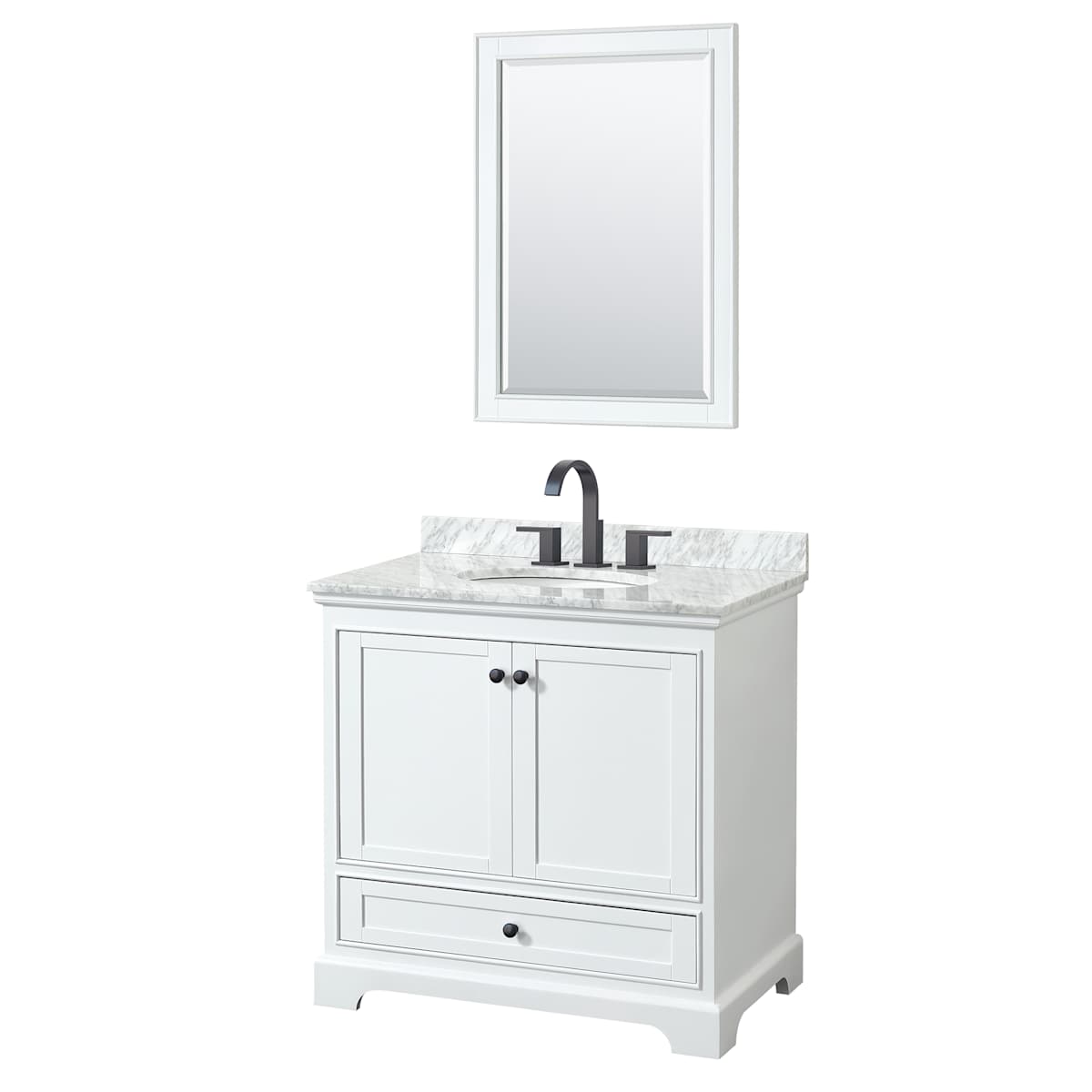 Deborah 36" Free Standing Single Vanity Set with Wood Cabinet, Marble Vanity Top, and Framed Mirror