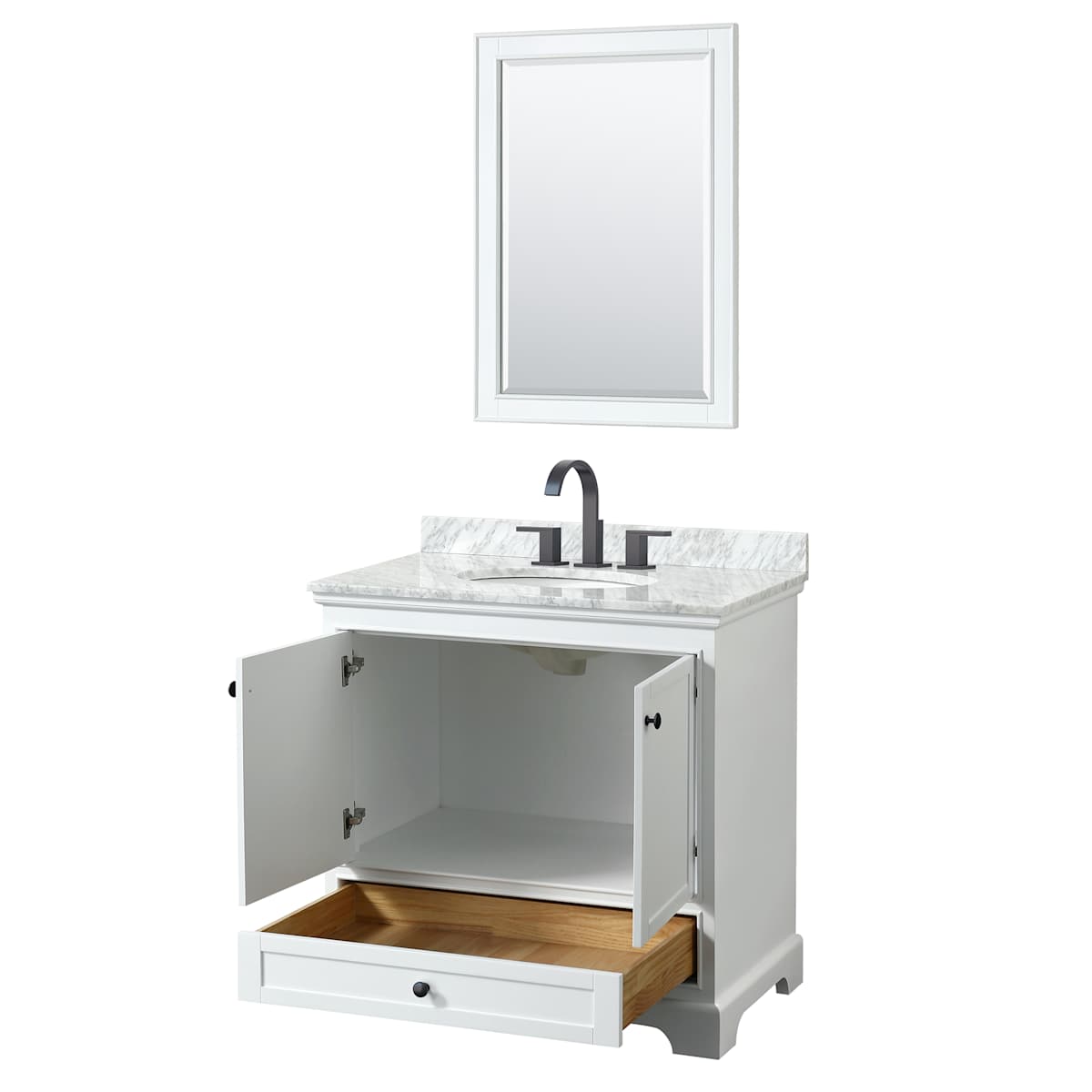 Deborah 36" Free Standing Single Vanity Set with Wood Cabinet, Marble Vanity Top, and Framed Mirror