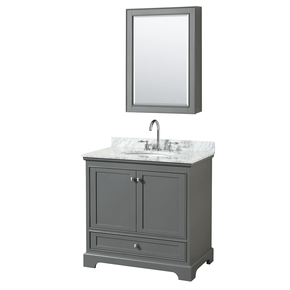 Deborah 36" Free Standing Single Vanity Set with Wood Cabinet, Marble Vanity Top, and Medicine Cabinet