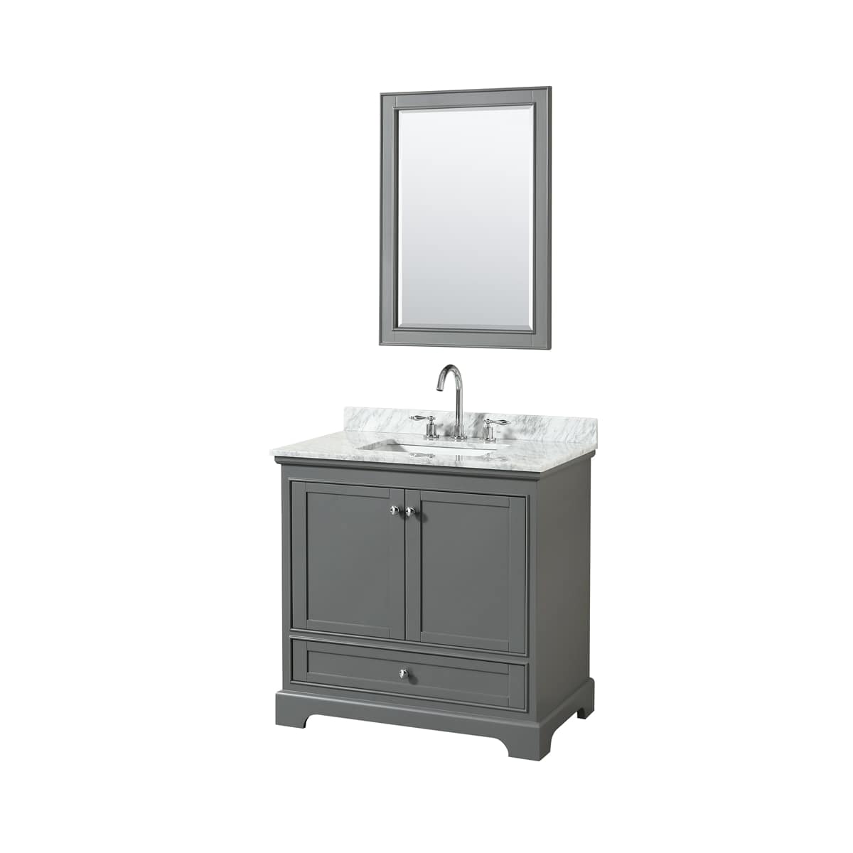 Deborah 36" Free Standing Single Vanity Set with Wood Cabinet, Marble Vanity Top, and Framed Mirror