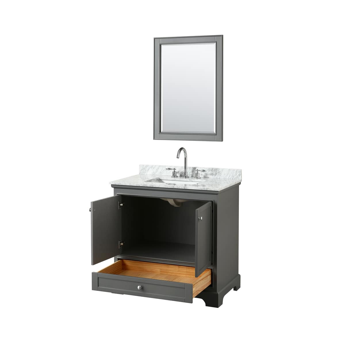 Deborah 36" Free Standing Single Vanity Set with Wood Cabinet, Marble Vanity Top, and Framed Mirror