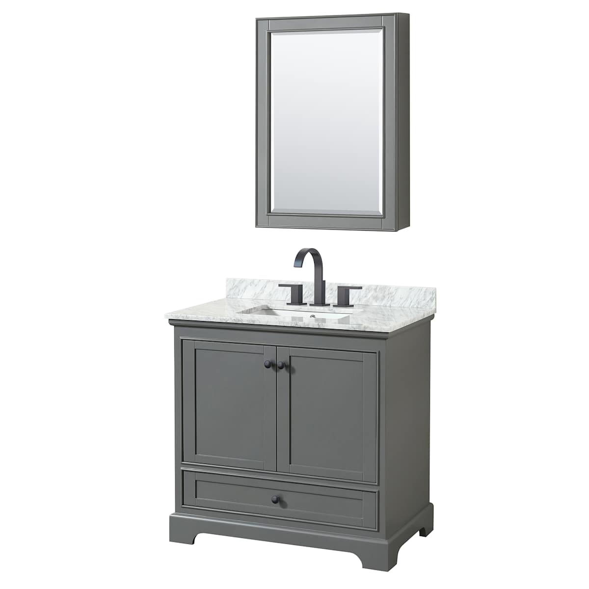 Deborah 36" Free Standing Single Vanity Set with Wood Cabinet, Marble Vanity Top, and Medicine Cabinet