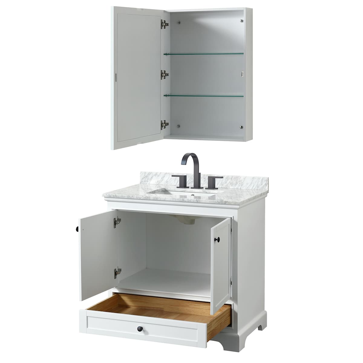 Deborah 36" Free Standing Single Vanity Set with Wood Cabinet, Marble Vanity Top, and Medicine Cabinet