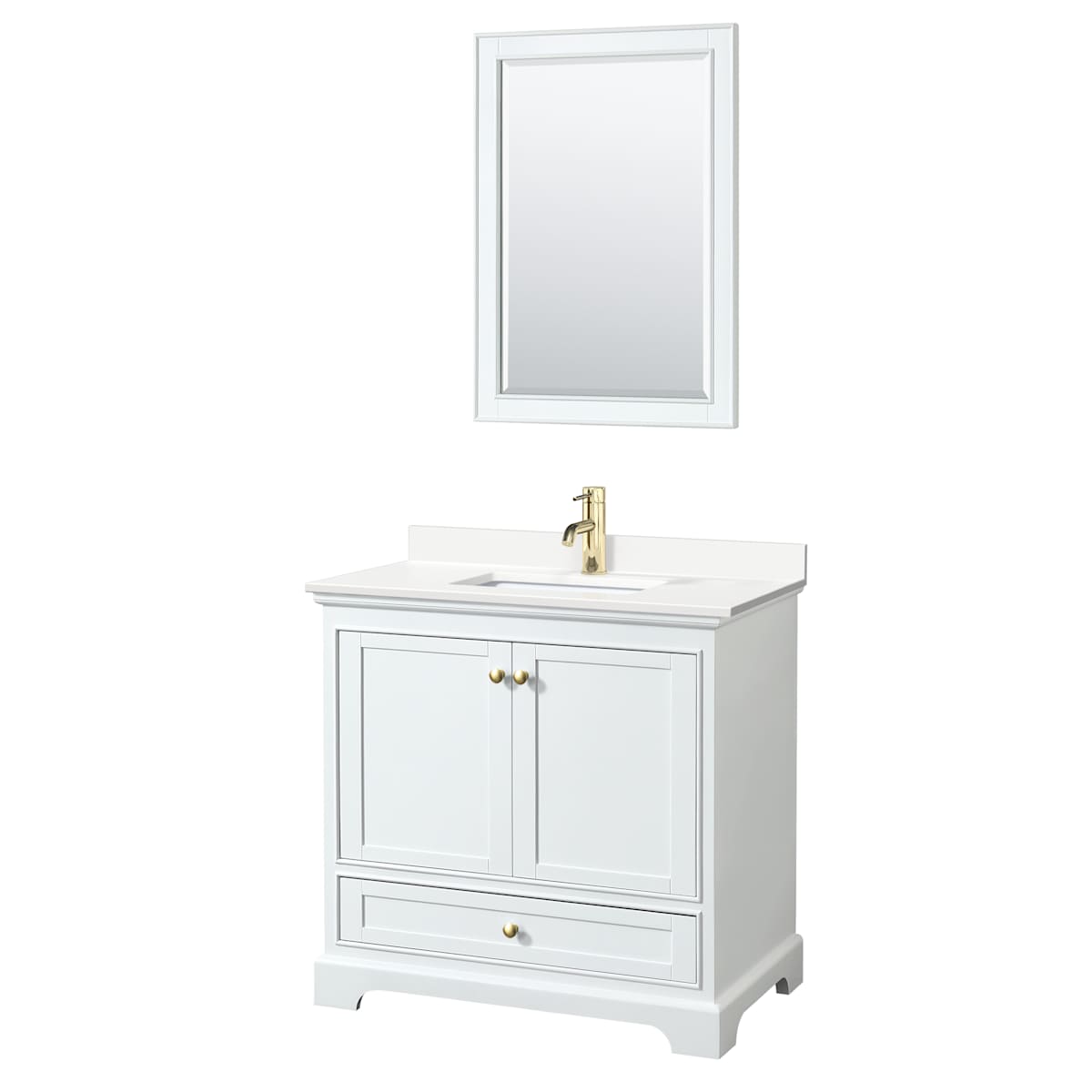 Deborah 36" Free Standing Single Basin Vanity Set with Cabinet, Quartz Vanity Top, and Framed Mirror - image 1