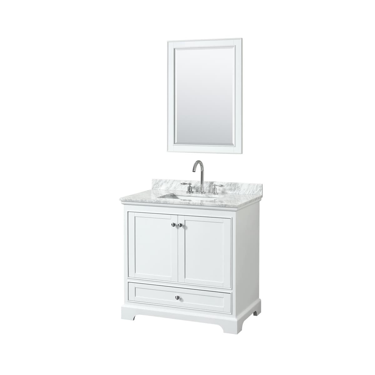 Deborah 36" Free Standing Single Vanity Set with Wood Cabinet, Marble Vanity Top, and Framed Mirror - image 1
