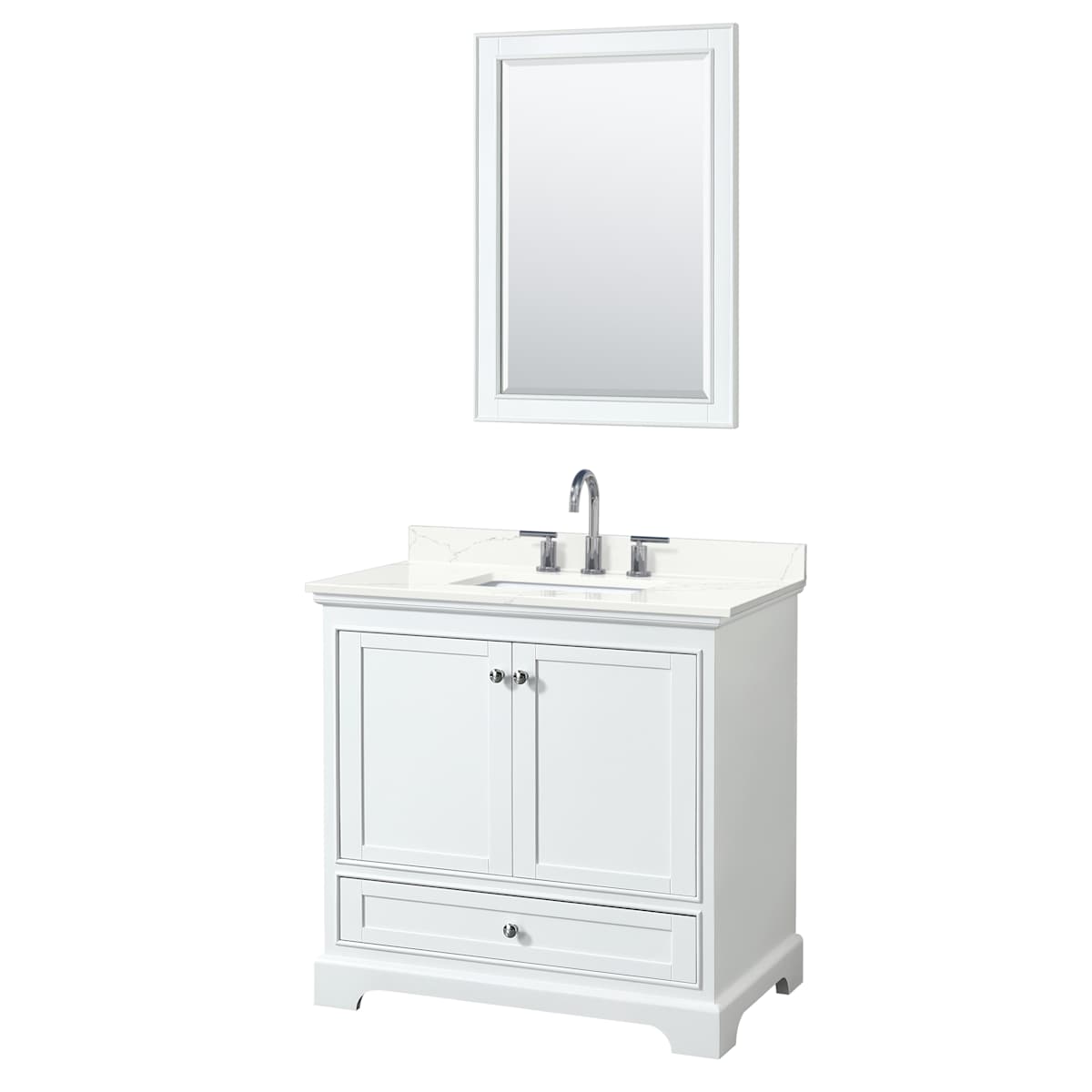 Deborah 36" Free Standing Single Basin Vanity Set with Cabinet, Quartz Vanity Top, and Framed Mirror