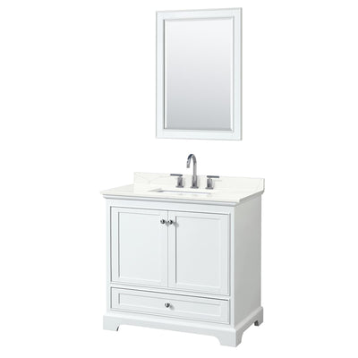 Deborah 36" Free Standing Single Basin Vanity Set with Cabinet, Quartz Vanity Top, and Framed Mirror - image 1