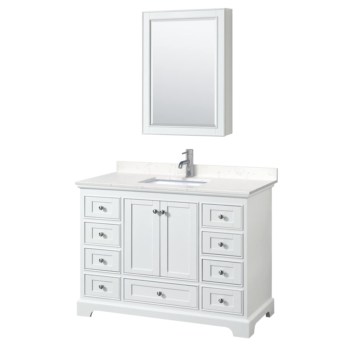 Deborah 48" Free Standing Single Basin Vanity Set with Cultured Marble Vanity Top and Framed Mirror