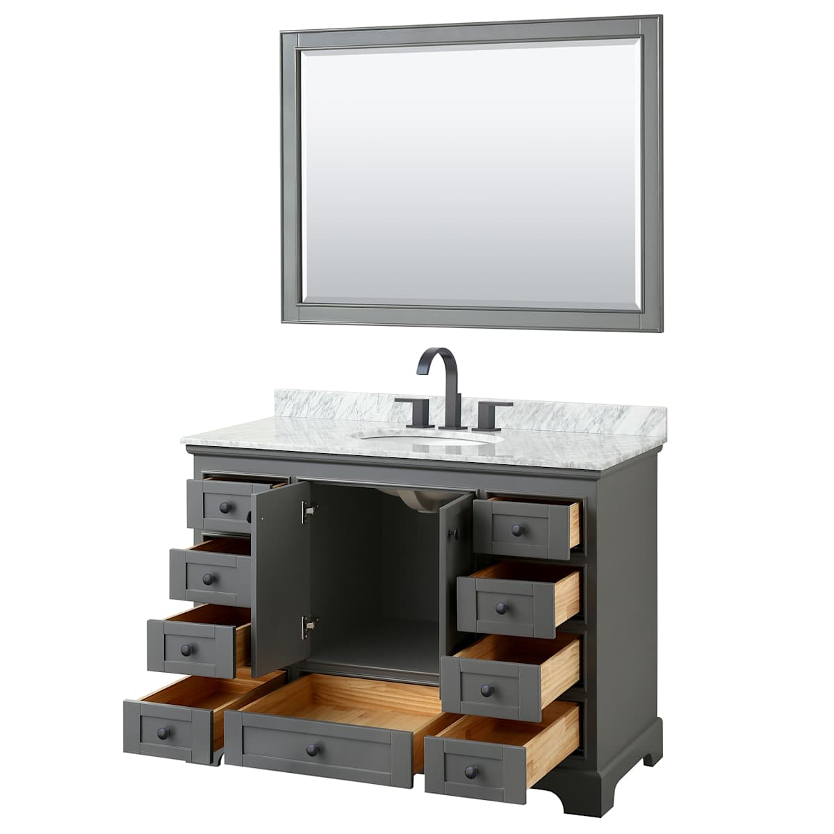 Deborah 48" Free Standing Single Vanity Set with Wood Cabinet, Marble Vanity Top, and Framed Mirror