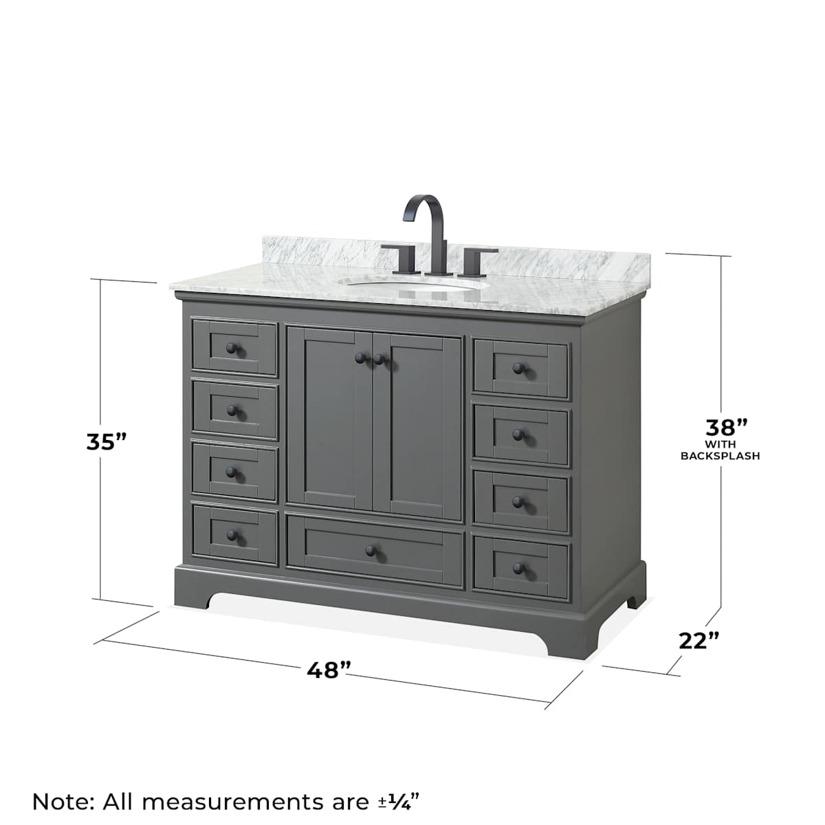 Deborah 48" Free Standing Single Vanity Set with Wood Cabinet, Marble Vanity Top, and Framed Mirror
