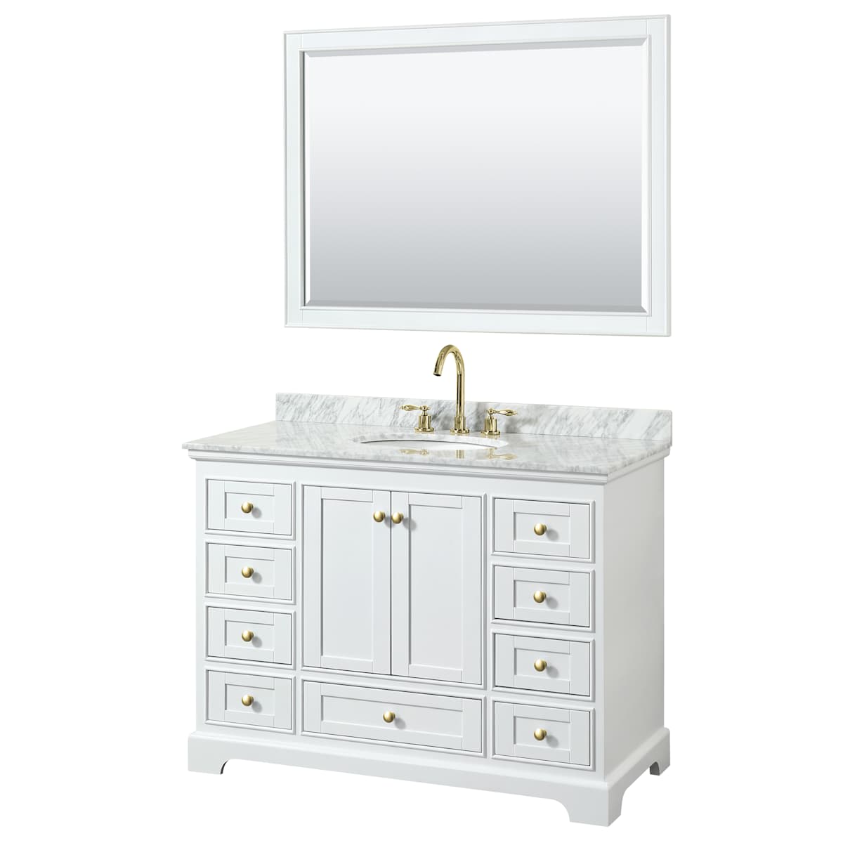Deborah 48" Free Standing Single Vanity Set with Wood Cabinet, Marble Vanity Top, and Framed Mirror