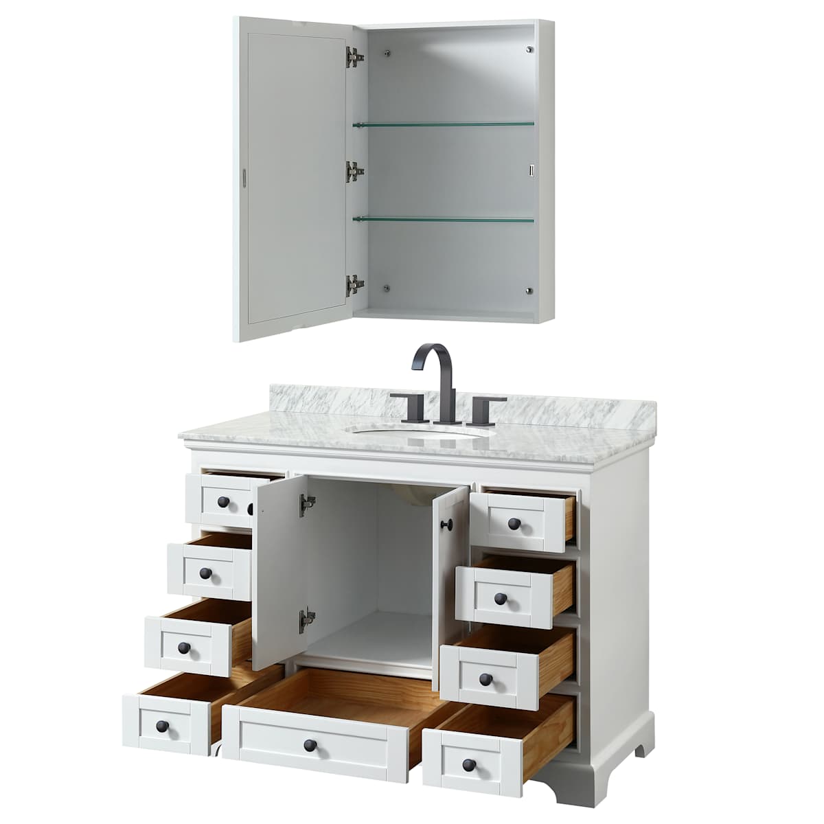 Deborah 48" Free Standing Single Vanity Set with Wood Cabinet, Marble Vanity Top, and Medicine Cabinet