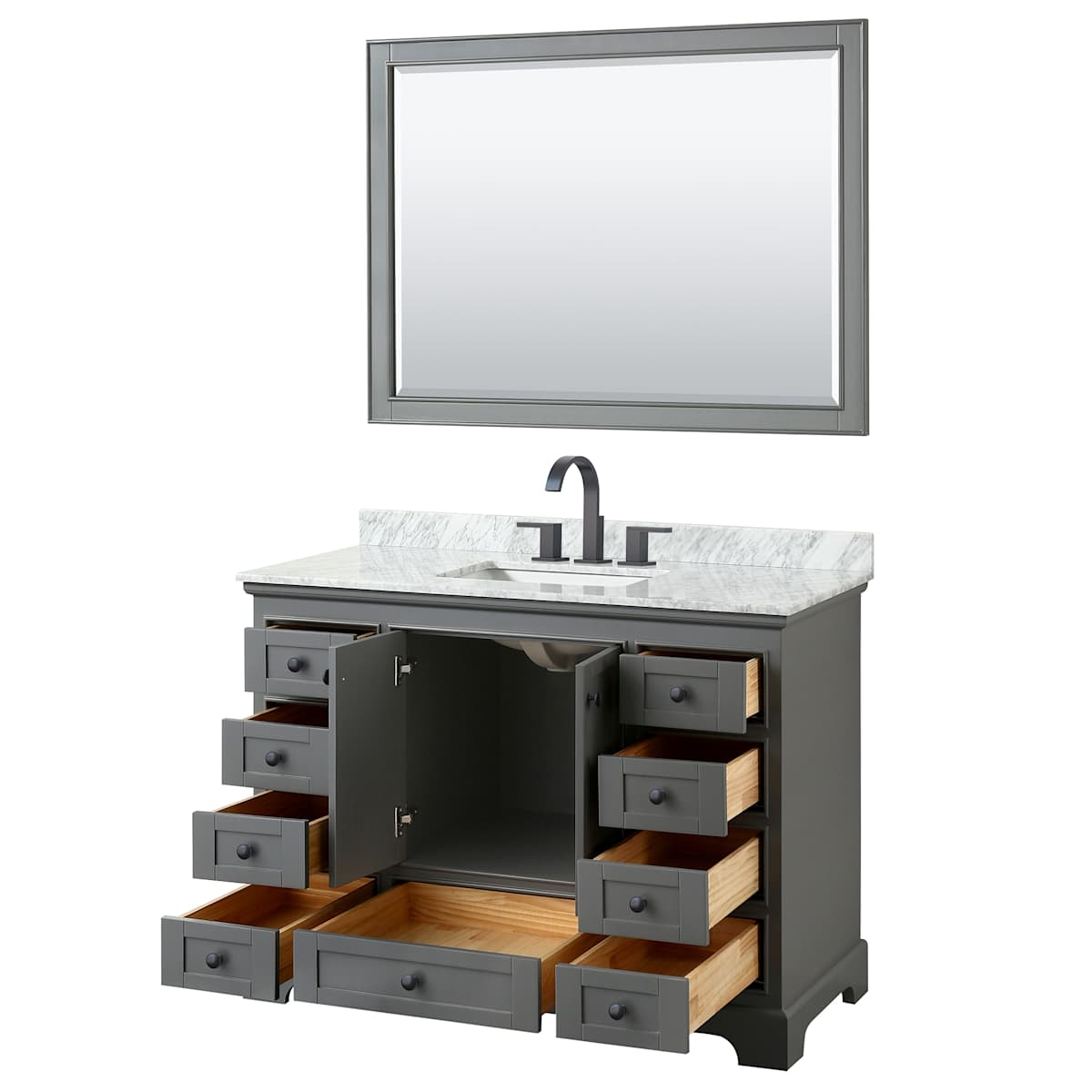 Deborah 48" Free Standing Single Vanity Set with Wood Cabinet, Marble Vanity Top, and Framed Mirror