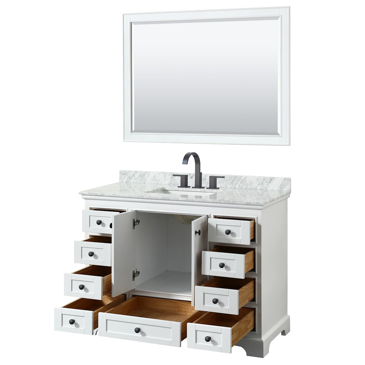 Deborah 48" Free Standing Single Vanity Set with Wood Cabinet, Marble Vanity Top, and Framed Mirror