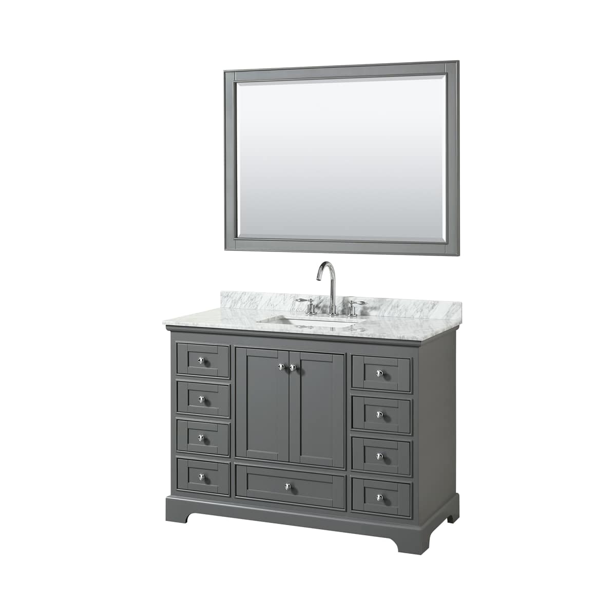Deborah 48" Free Standing Single Vanity Set with Wood Cabinet, Marble Vanity Top, and Framed Mirror