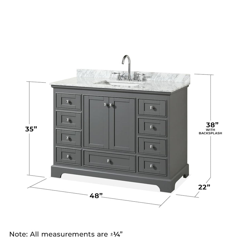 Deborah 48" Free Standing Single Vanity Set with Wood Cabinet, Marble Vanity Top, and Framed Mirror - image 14