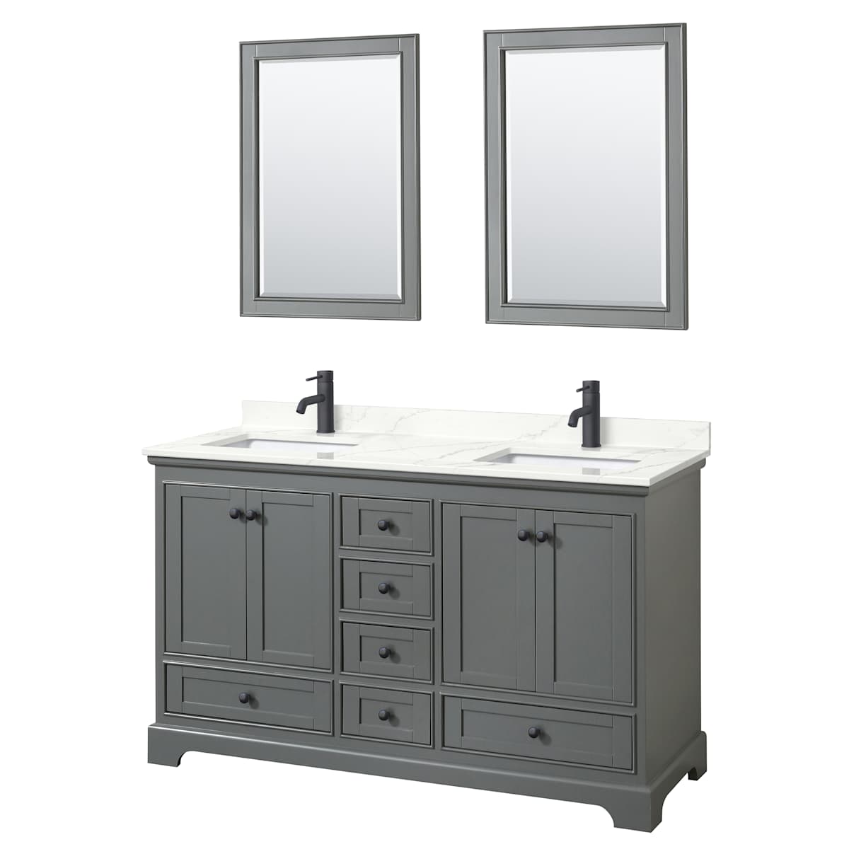Deborah 60" Free Standing Double Basin Vanity Set with Cabinet, Quartz Vanity Top, and Framed Mirror