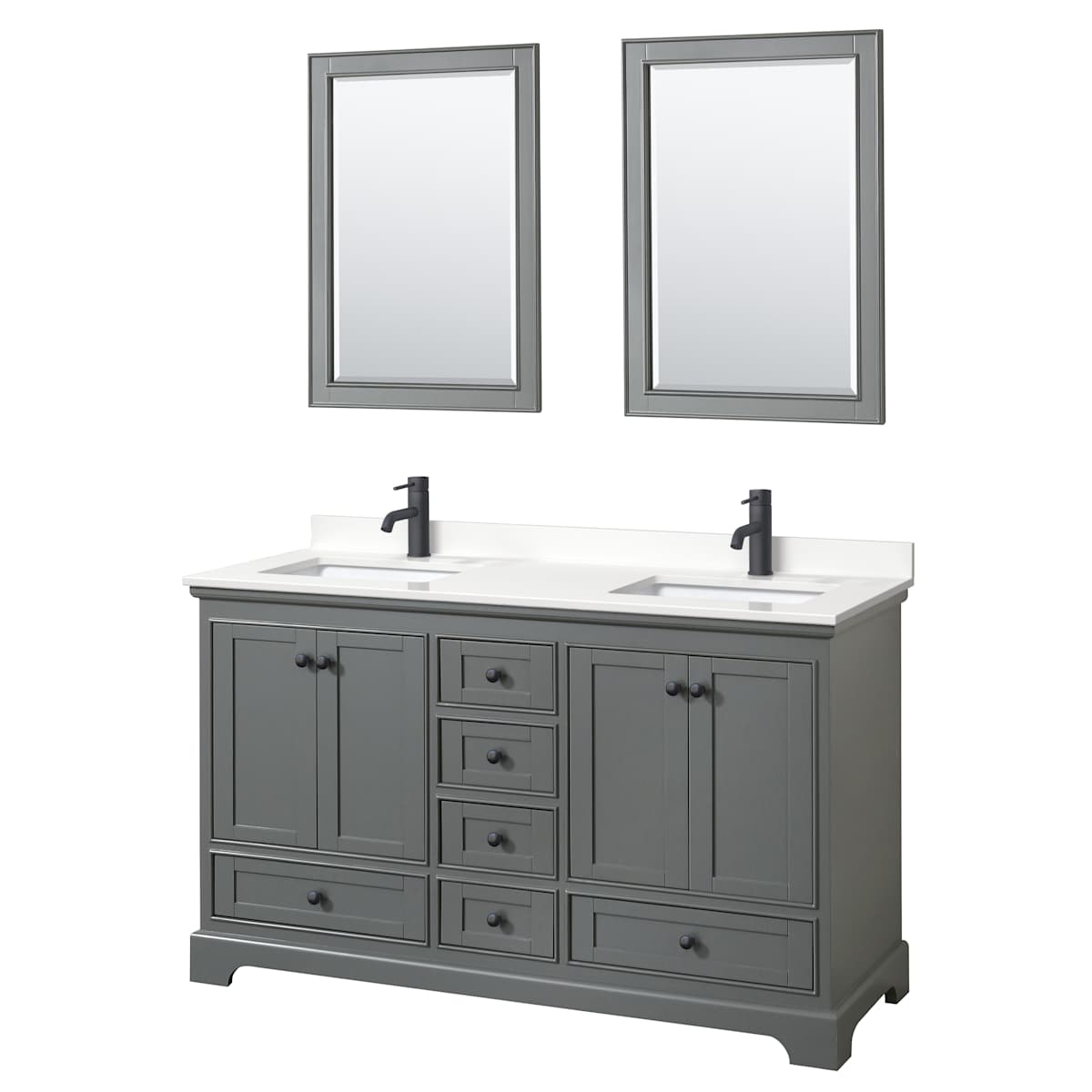 Deborah 60" Free Standing Double Basin Vanity Set with Cabinet, Quartz Vanity Top, and Framed Mirror