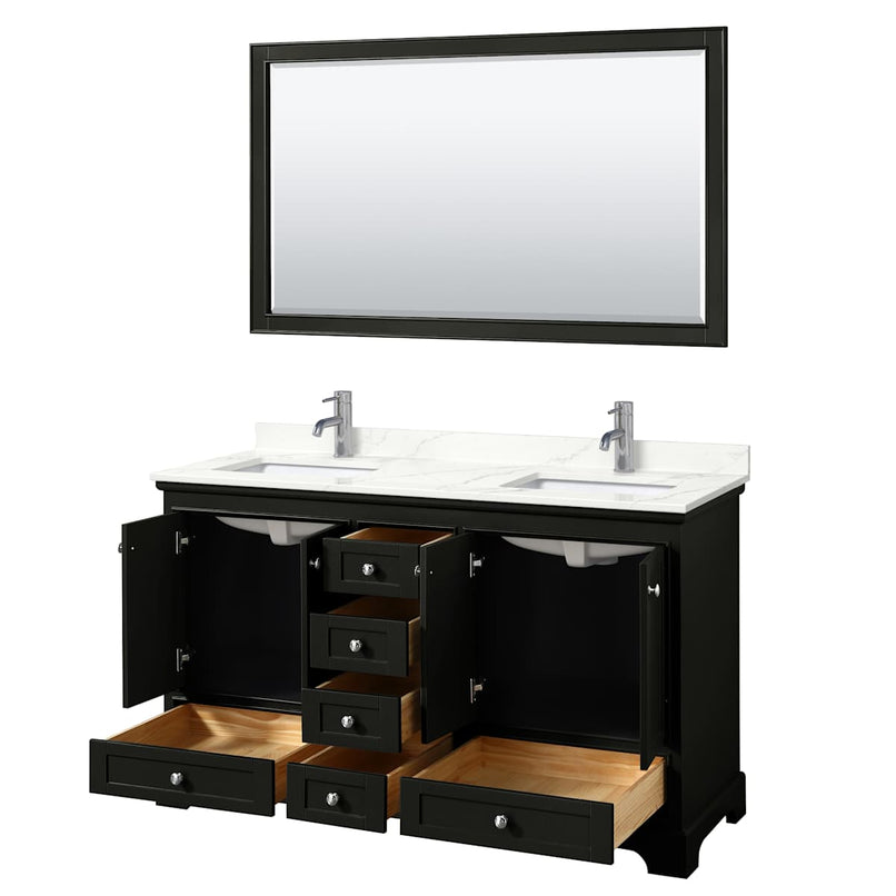 Deborah 60" Free Standing Double Basin Vanity Set with Cabinet, Quartz Vanity Top, and Framed Mirror - image 3