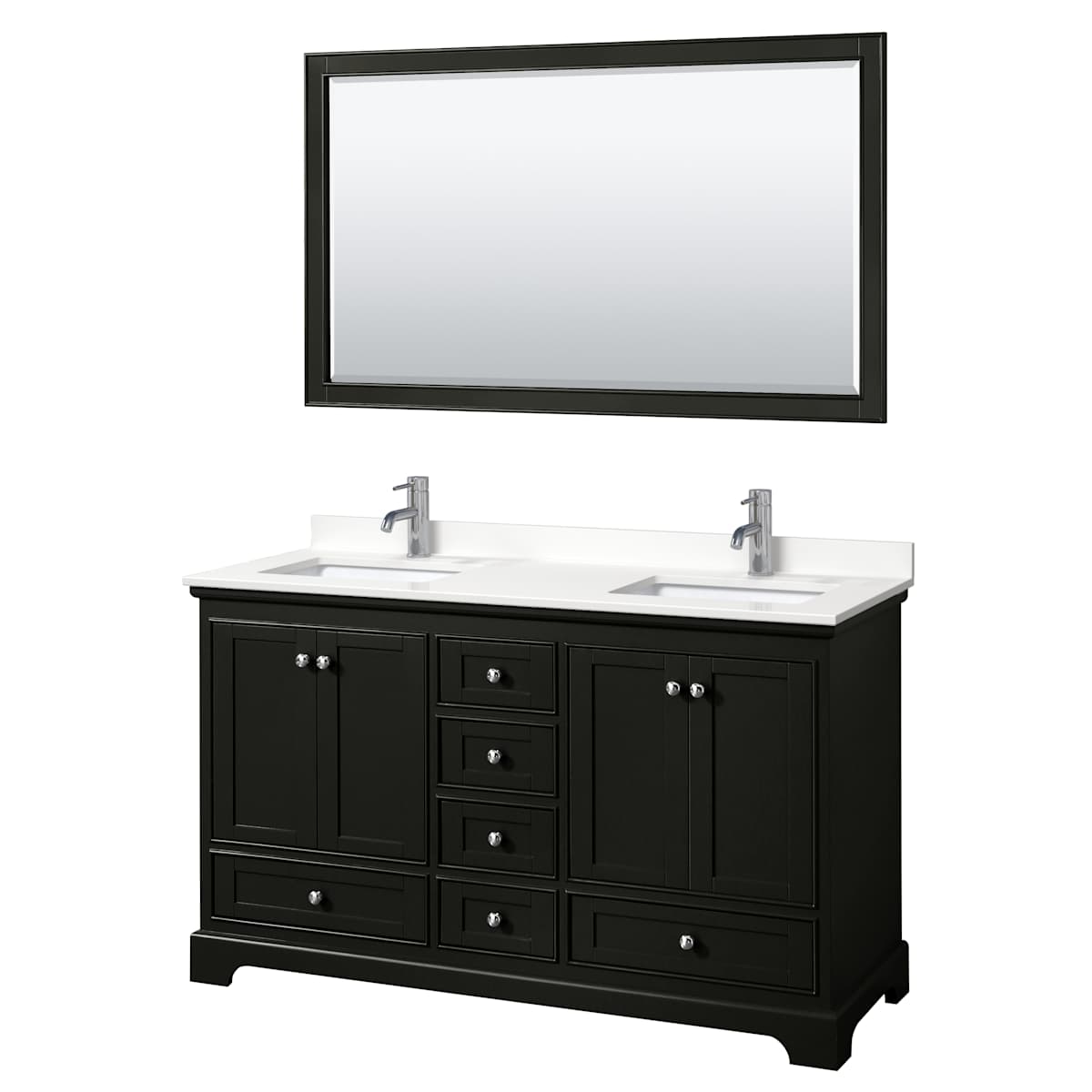 Deborah 60" Free Standing Double Basin Vanity Set with Cabinet, Quartz Vanity Top, and Framed Mirror