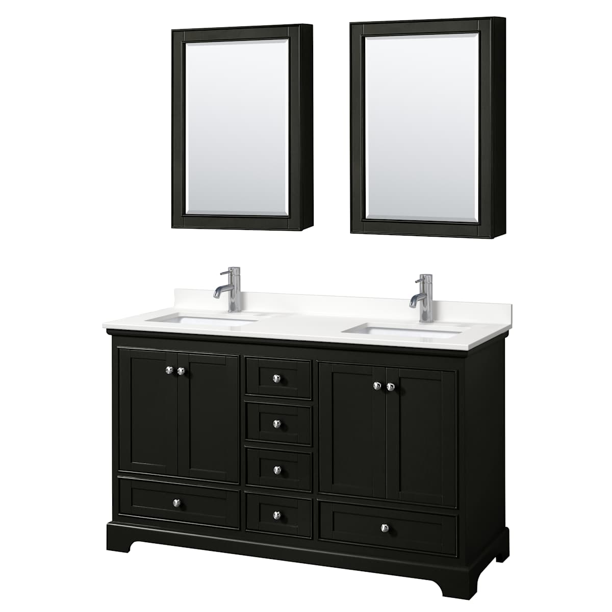 Deborah 60" Free Standing Double Basin Vanity Set with Cabinet, Quartz Vanity Top, and Medicine Cabinet