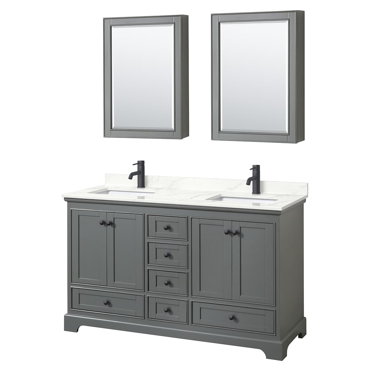 Deborah 60" Free Standing Double Basin Vanity Set with Cabinet, Quartz Vanity Top, and Medicine Cabinet