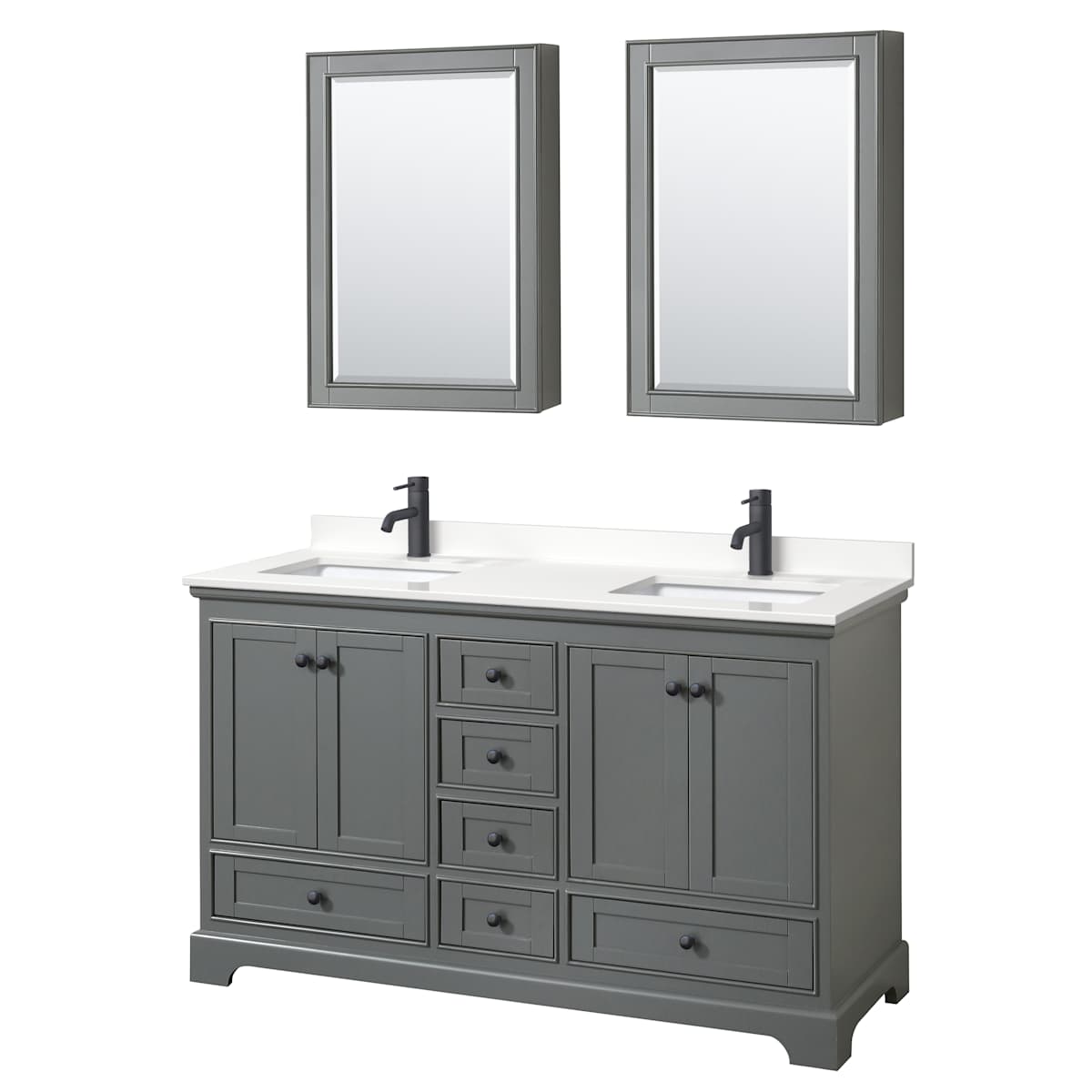 Deborah 60" Free Standing Double Basin Vanity Set with Cabinet, Quartz Vanity Top, and Medicine Cabinet