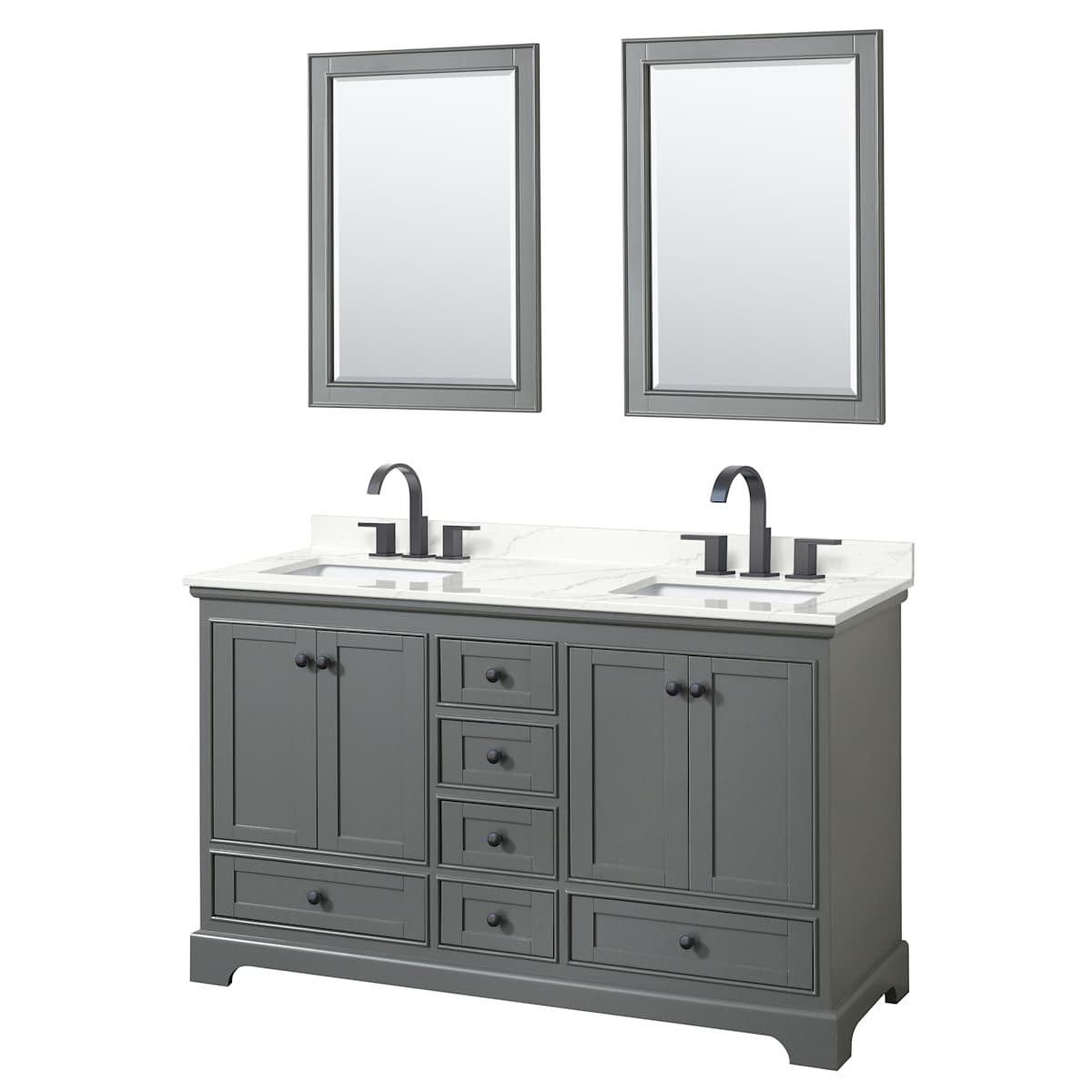Deborah 60" Free Standing Double Basin Vanity Set with Cabinet, Quartz Vanity Top, and Framed Mirror