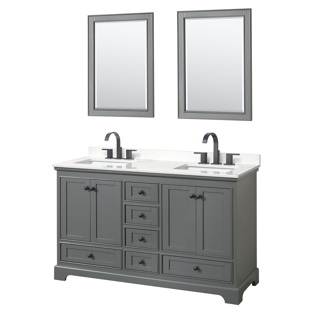 Deborah 60" Free Standing Double Basin Vanity Set with Cabinet, Quartz Vanity Top, and Framed Mirror