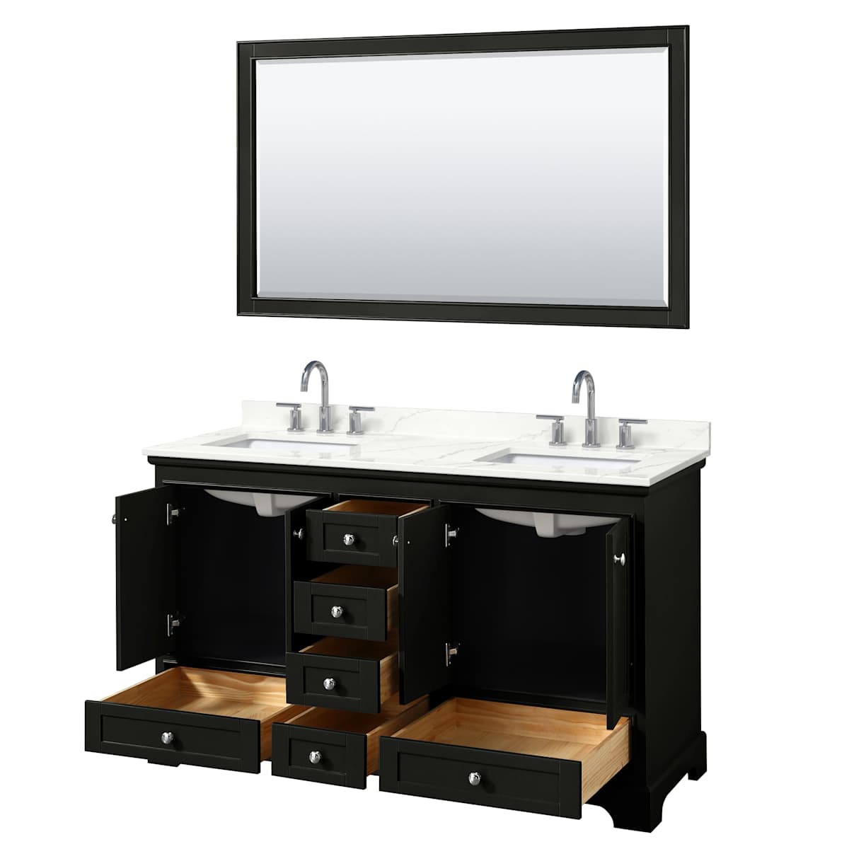 Deborah 60" Free Standing Double Basin Vanity Set with Cabinet, Quartz Vanity Top, and Framed Mirror
