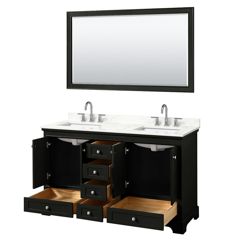 Deborah 60" Free Standing Double Basin Vanity Set with Cabinet, Quartz Vanity Top, and Framed Mirror - image 3