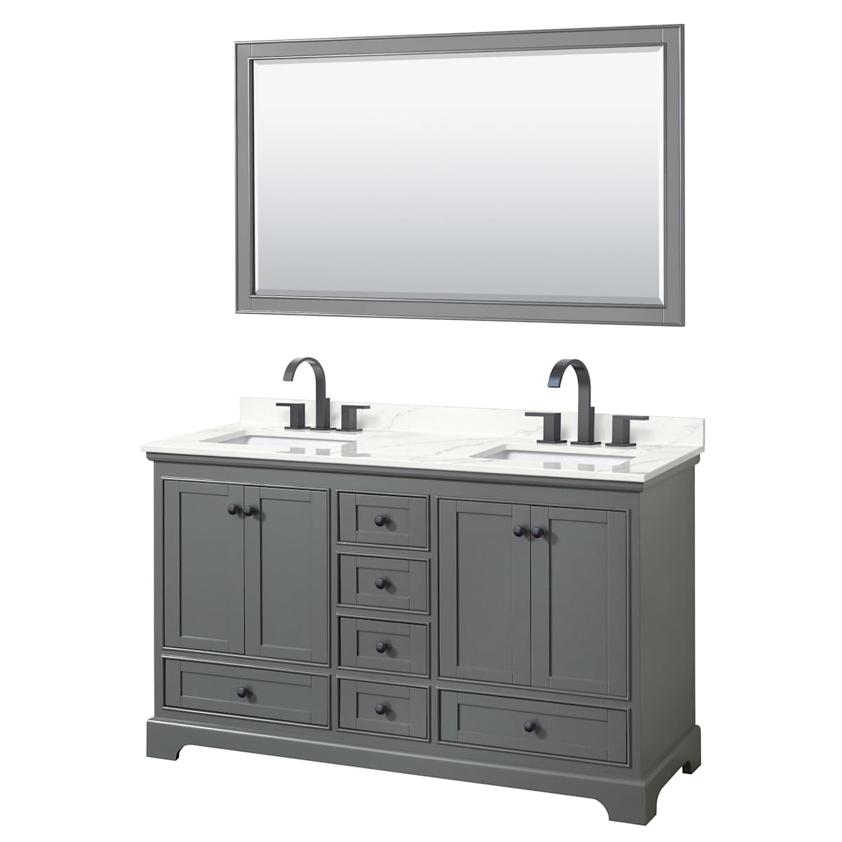 Deborah 60" Free Standing Double Basin Vanity Set with Cabinet, Quartz Vanity Top, and Framed Mirror
