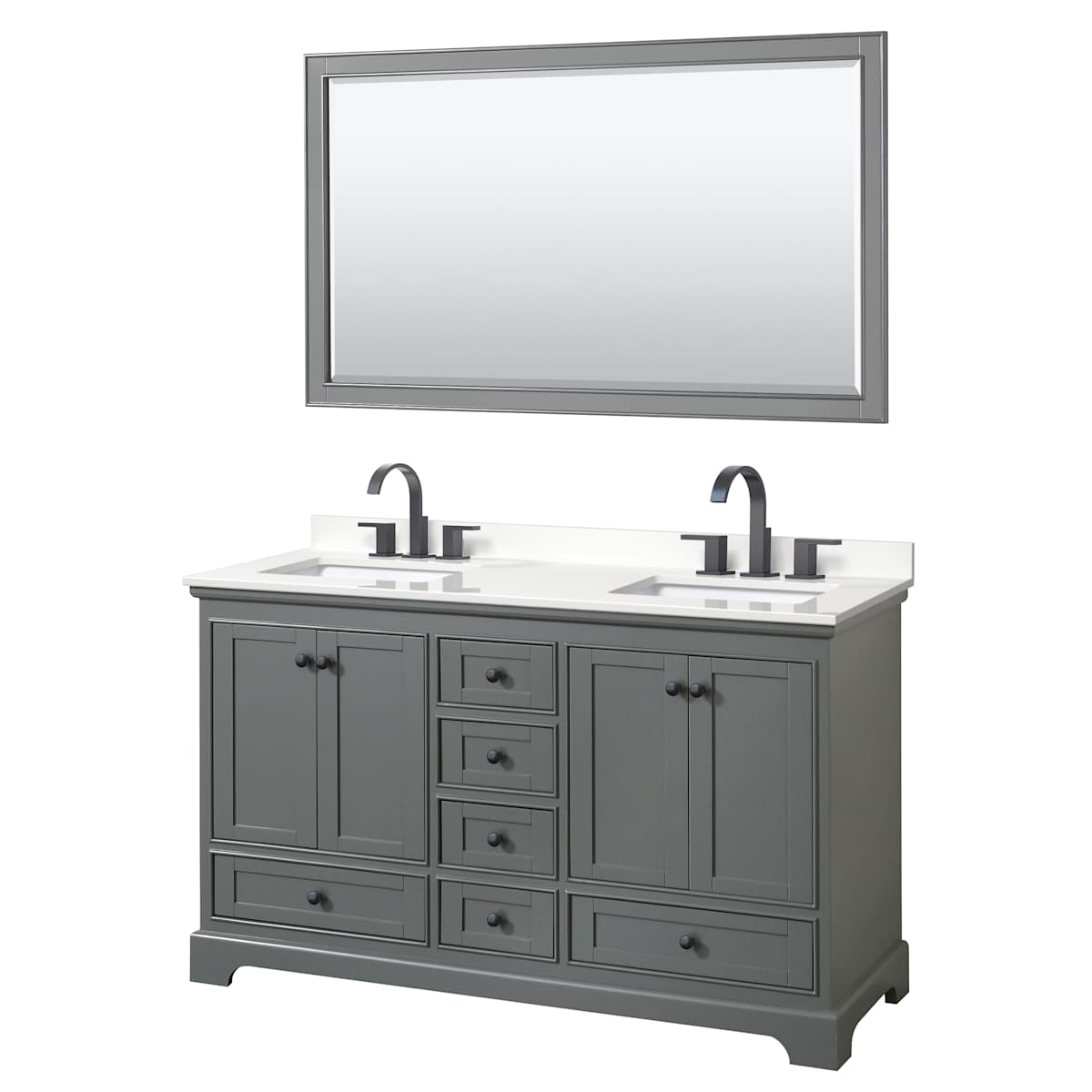 Deborah 60" Free Standing Double Basin Vanity Set with Cabinet, Quartz Vanity Top, and Framed Mirror